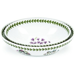 Portmeirion Botanic Garden Set of 2 Porcelain Oval Nesting Bowls, 8 & 9 Inch Nesting Bowls with Cyclamen and Daisy Motifs, - 1 of 3