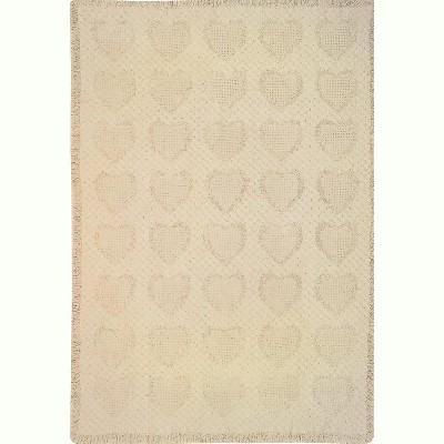 Manual Woodworkers and Weavers Basketweave Heart Throw – 46"W x 60"L, Natural Cotton 2-Layer Blanket, Textured Decorative Accent
