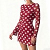 Women's Polka Dot Backless Mini Dress Flowy Chiffon Bell Long Sleeve Round Neck Party & Casual Dress - 3 of 4