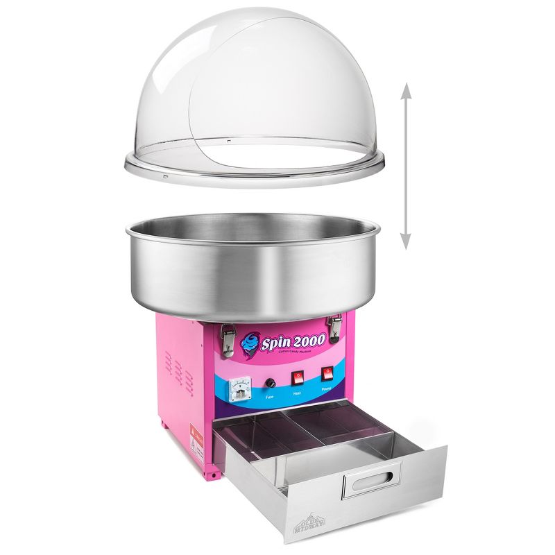 Olde Midway Cotton Candy Machine with Bubble Shield, Electric Candy Floss Maker with 3 Bin Storage Drawer, 4 of 8