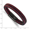 Chisel Stainless Steel Black IP-plated Black Leather and Red Fabric 8.25" Bracelet - 4 of 4