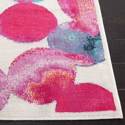 Light Blue and Pink Floral Synthetic Stain-Resistant Area Rug