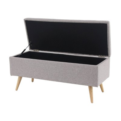 Modern Gray Polyester 42'' Storage Bench with Wooden Legs