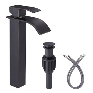 WOWOW Single Handle Single Hole Waterfall Bathroom Faucet with Drain Kit Included - 1 of 4