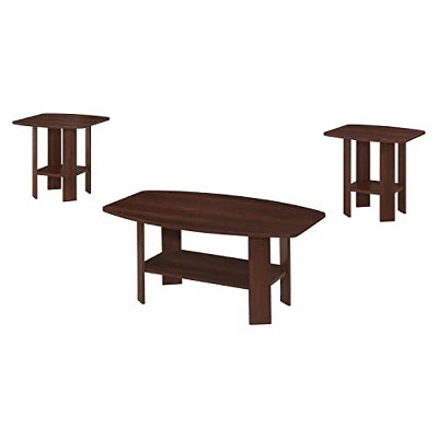 Monarch Specialties Table Set 3Pcs Set Coffee End Side Accent Living Room Laminate Brown Transitional
