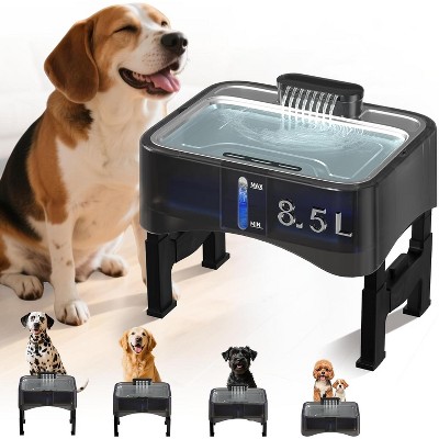 8.5L/2.25Gal Elevated Dog Water Fountain, 4 Height Adjustable Raised Dog Water Bowl Dispenser for Large Dogs with Stainless Steel Tray