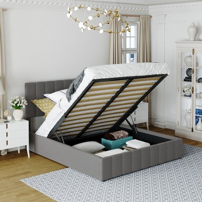 Linen Upholstered Platform Bed With Hydraulic Storage System - ModernLuxe