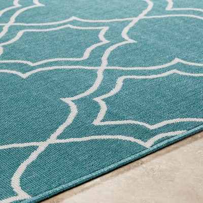 Liam Teal and White Wool Rectangular Area Rug 2'5" x 4'5"