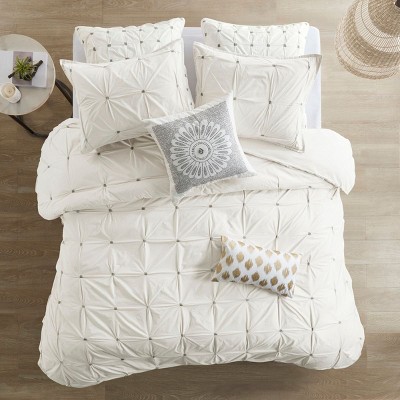 Okak Queen/King 3-Piece Elastic Embroidered Cotton Bed Duvet Cover Set,Comfortable Coverlet Bedding Sets,Machine Washable