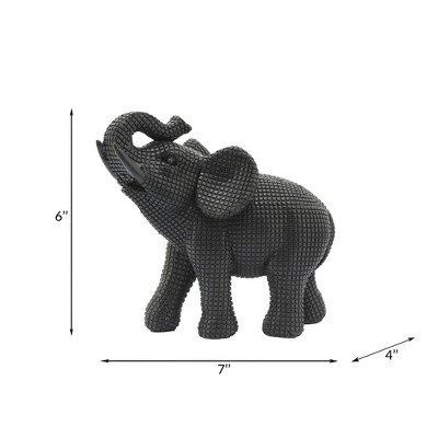 7" Black Resin Elephant Figurine with Textured Finish