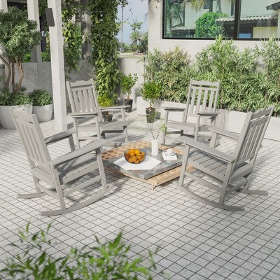 Sonkuki Patio Outdoor 4-Piece Adirondack Rocking Chairs with Big Armrests, Weather Resistant, Easy Installation, Lawn and Backyard, Light Gray