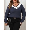 Coolmee Women's Plus Size V Neck Sweaters Long Sleeve Lightweight Knit Pullover Tops with Decorative Buttons - 3 of 4