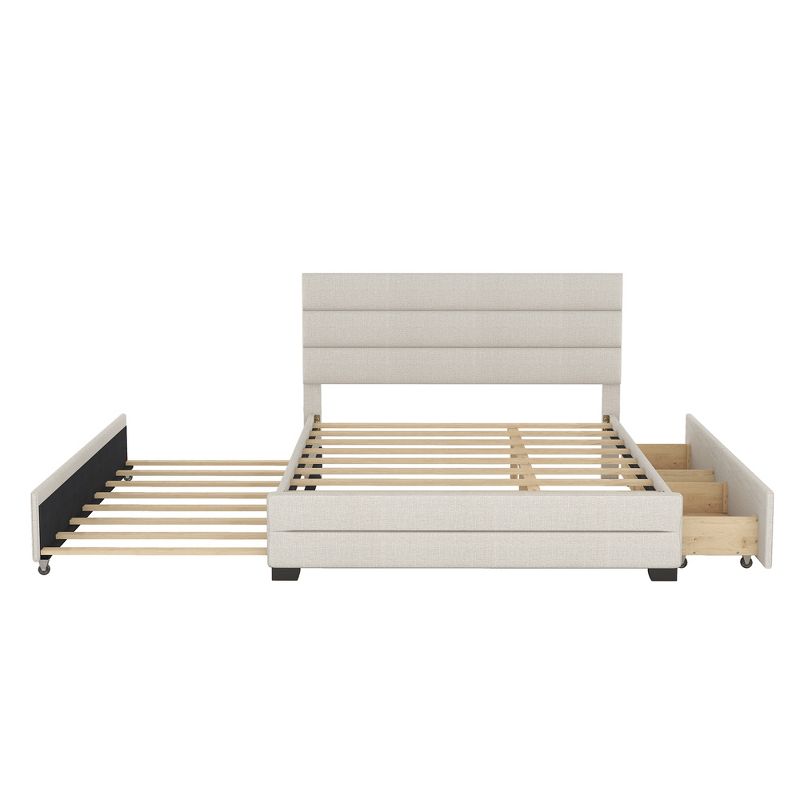 Queen Size Upholstered Platform Bed with Twin Size Trundle Bed and Two Drawers-ModernLuxe, 5 of 11