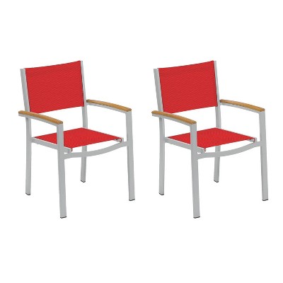 Travira 2pk Natural Tekwood Armchairs with Red Sling - Oxford Garden