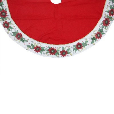 Northlight 48" Christmas Traditions Red, White and Gold Glittered Illustrated Poinsettia Bordered Tree Skirt