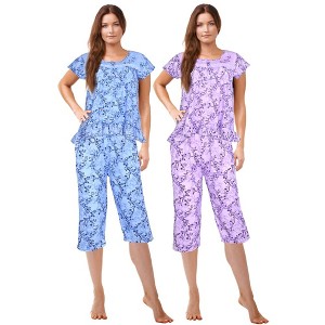 JEFFRICO Pajamas For Women 2 Pack Capri Set Sleepwear Soft Pajamas Short Sleeve Pajamas Sleepshirt With Capri Pants - 1 of 4