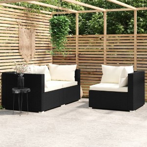 3 Piece Patio Lounge Set with Cushions Black Poly Rattan vidaXL - 1 of 4