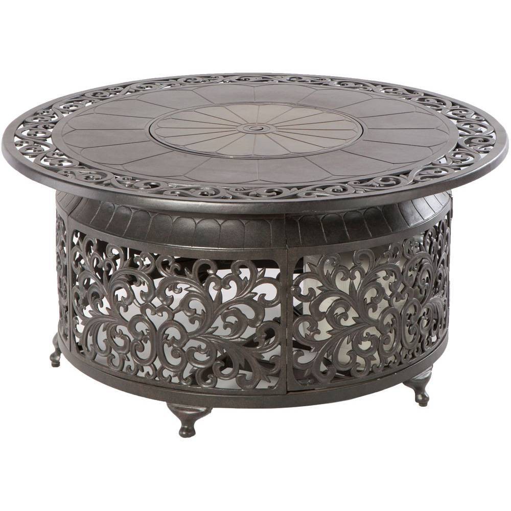 Bellagio Round Cast Aluminum Gas Fire Pit Chat Table w Glacier Ice Firebeads Alfresco Home LLC