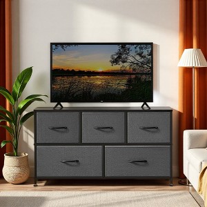 FONTOI Dressers 5 Drawer Fabric Tall Dresser Tower Closet Storage Clothes Chest of Drawers for Bedroom Nursery, Grey, 11.8"*39.4"*20.9" - 1 of 4