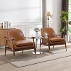 TiramisuBest [Set of 2] Mid-Century Faux Leather Accent Chairs with Cushioned Seat & Solid Wood Frame for Living or Office,Brown - 2 of 4