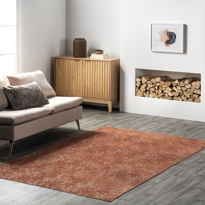 Elspeth Orange Synthetic Washable Non-slip Area Rug