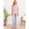INSPIRE CHIC Women's Business Casual V Neck Button Front Short Sleeve Stripe Summer Blouses - 4 of 4