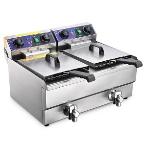Wechef Commercial Electric Deep Fryer 23.4L 2 Tanks Fryer with Timer and Drain Stainless Steel French Fry Wings - 1 of 4