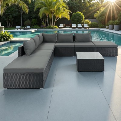 8-Pieces Outdoor Wicker Modular Sectional Sofa Set with Coffee Table, Free Combination