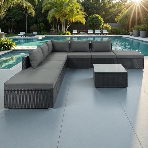8-Pieces Outdoor Wicker Modular Sectional Sofa Set with Coffee Table, Free Combination - 1 of 4