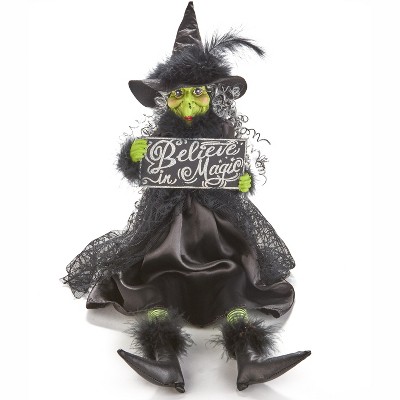 Lakeside Halloween Witch Shelf Sitter Decoration holding Believe in Magic Sign