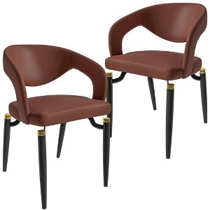 LeisureMod Modern Dining Chairs Upholstered Leather Seat Curved Back Metal Legs,  Set of 2 Entice Collection - 1 of 4
