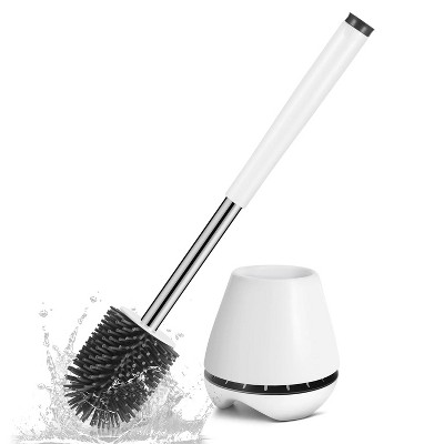 LunaLulinlk Toilet Bowl Brush and Holder - Toilet Cleaner Brush with Aluminum Long Handle, Bathroom Accessories Set, White