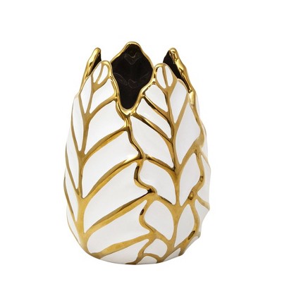 Sagebrook Home Glam Decorative Ceramic Leaf Bud Vase for Room and Office Decor