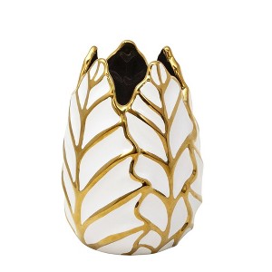 Sagebrook Home Glam Decorative Ceramic Leaf Bud Vase for Room and Office Decor - 1 of 4