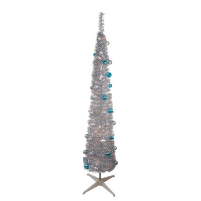 Northlight 6' Pre-Lit Silver and Blue Pre-Decorated Pop-Up Artificial Christmas Tree