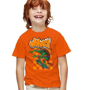 Tales Of The Teenage Mutant Ninja Turtles Mikey Skateboard Kids T Shirt For Youth, Orange - 1 of 4
