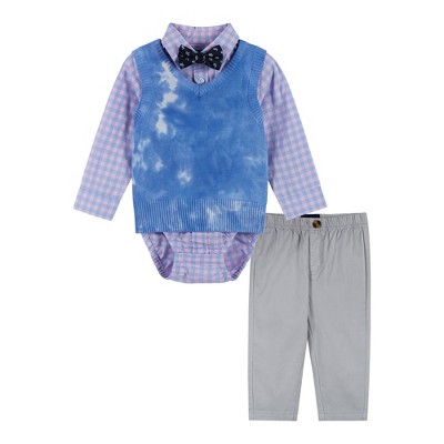 Image of Andy & Evan Infant  Sweater Vest Set Blue, Size 3-6 Months.