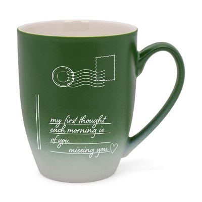 Elanze Designs My First Thought Each Morning Is Of You Missing You Two Toned Ombre Matte Green and White 12 ounce Ceramic Stoneware Coffee Cup Mug