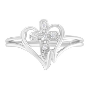 Haus of Brilliance 10K White Gold Diamond-Accented Cross & Open Heart Promise Fashion Ring - 1 of 4