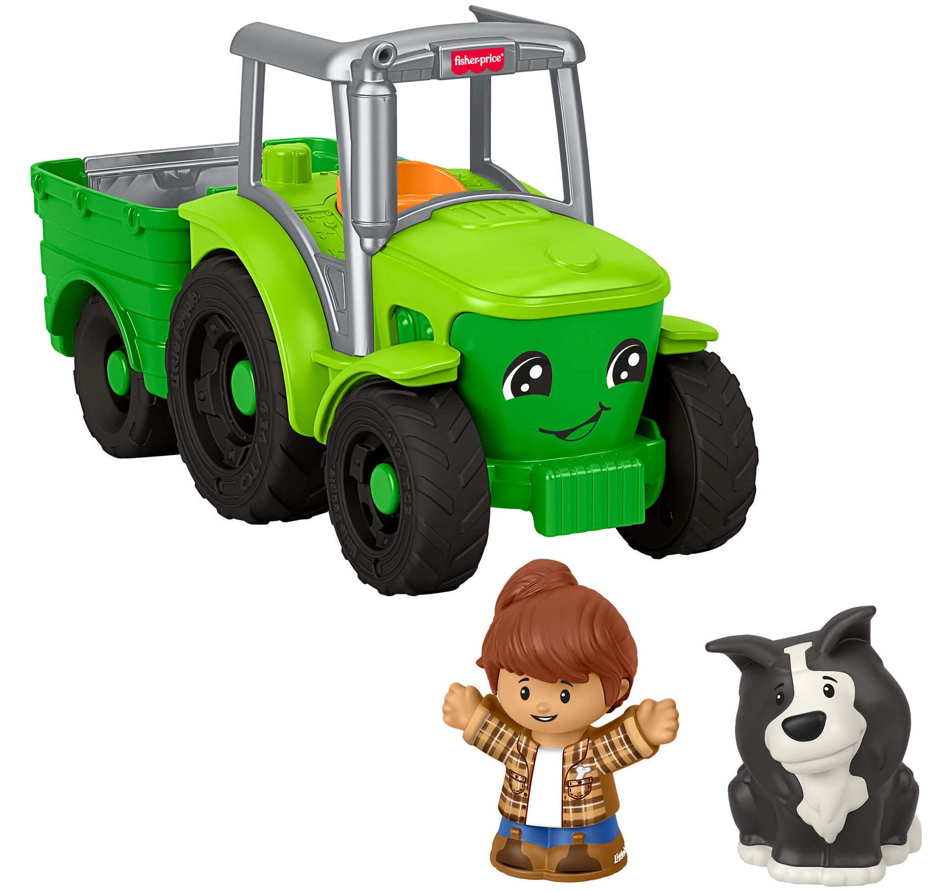 Fisher-Price Little People Push & Play Tractor, Musical Toy Farm Vehicle & 2 Figures for Toddlers