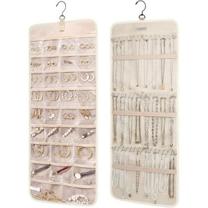 Jewelry Organizer Storage Roll with Hanger Metal Hooks Double, Necklaces, Rings on Closet, Wall, Door - 1 of 4