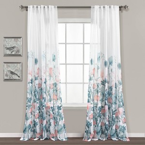 2pk 38"x84" Sheer Zuri Flora Curtain Panels Blue/Coral - Lush Décor - 1 of 4