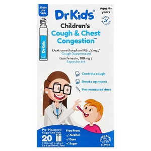 DrKids Children's Cough & Chest Congestion, Ages 4+ Years, Mix Berry, 20 Single-Use Vials, 0.17 fl oz (5 ml) Each - 1 of 4