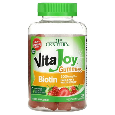 21st Century VitaJoy Biotin Gummies, Strawberry Flavor, 5,000 mcg, 120 Vegetarian Gummies (2,500 mcg per Gummy)