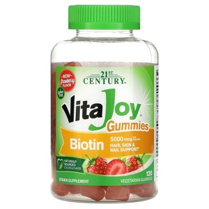 21st Century VitaJoy Biotin Gummies, Strawberry Flavor, 5,000 mcg, 120 Vegetarian Gummies (2,500 mcg per Gummy) - 1 of 2