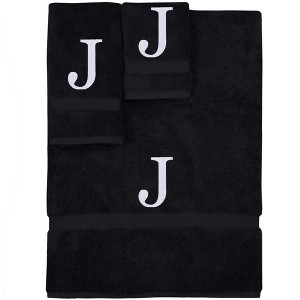 BC BARE COTTON Monogrammed Towel Set, Personalized Gift, Set of 3 - Black - White Block - 1 of 4