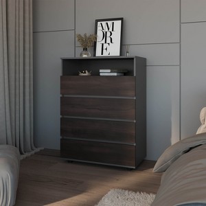 ORRD Tokio 4 Drawer Dresser with Open Shelf, Stained Walnut - 1 of 4