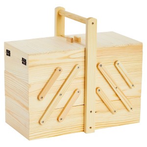 Juvale Wooden Sewing Box Organizer for Sewing Supplies with 3 Tier Drawers for Craft Tools, Needles, Thread Spool Organizer, 12.6 x 5.9 x 8.3 In - 1 of 4