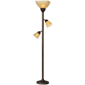 Franklin Iron Works Rustic Farmhouse Mission Torchiere Floor Lamp 71 1/2" Tall Roman Bronze 3-Light Frosted Champagne Amber Glass for Living Room - 1 of 4