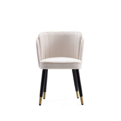 Cream Velvet Upholstered Side Chair with Wood Legs